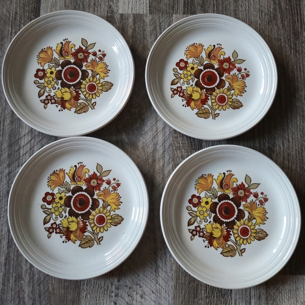 Myott Festival Dessert Plates‎ Set of 4 Vintage MCM Floral Ironstone England